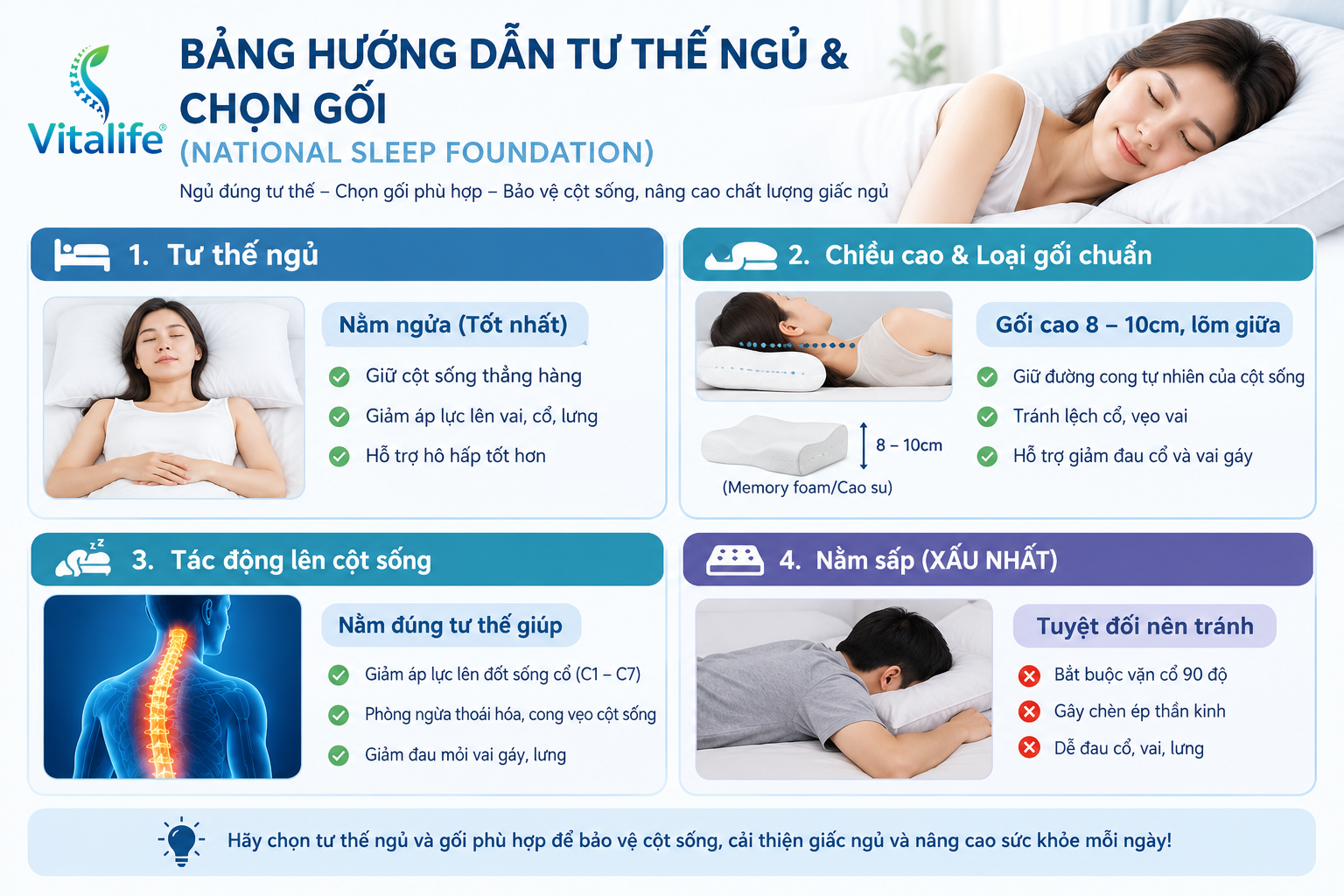 Hướng dẫn chọn gối và tư thế ngủ